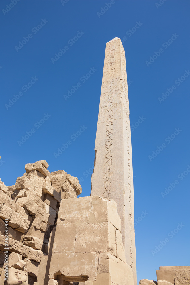 Looking up at the Obelisk of Hatshepsut in the Temple Complex of Karnak