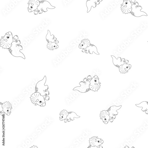 Dinosaur triceratops contour seamless pattern