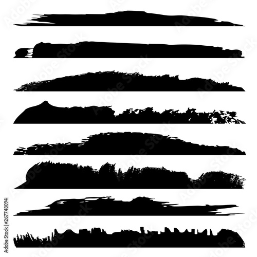 Vector collection of artistic grungy black paint hand made creative brush stroke set isolated on white background. A group of abstract grunge sketches for design education or graphic art decoration