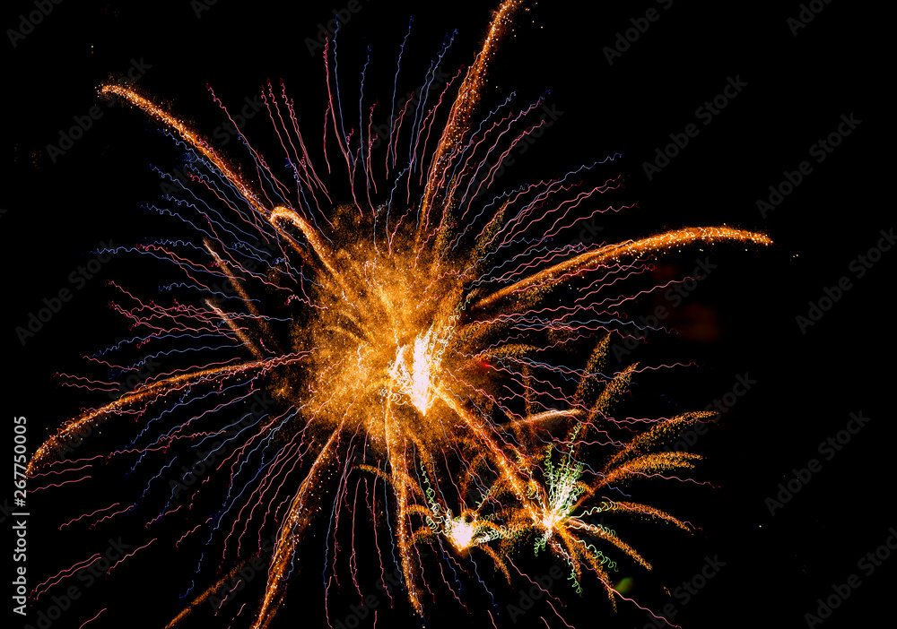 Festive salute in the night sky on victory day in the Russian Federation causing positive emotions in the population