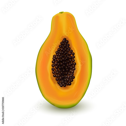 Realistic papaya isolated on white background. Exotic fruit series.