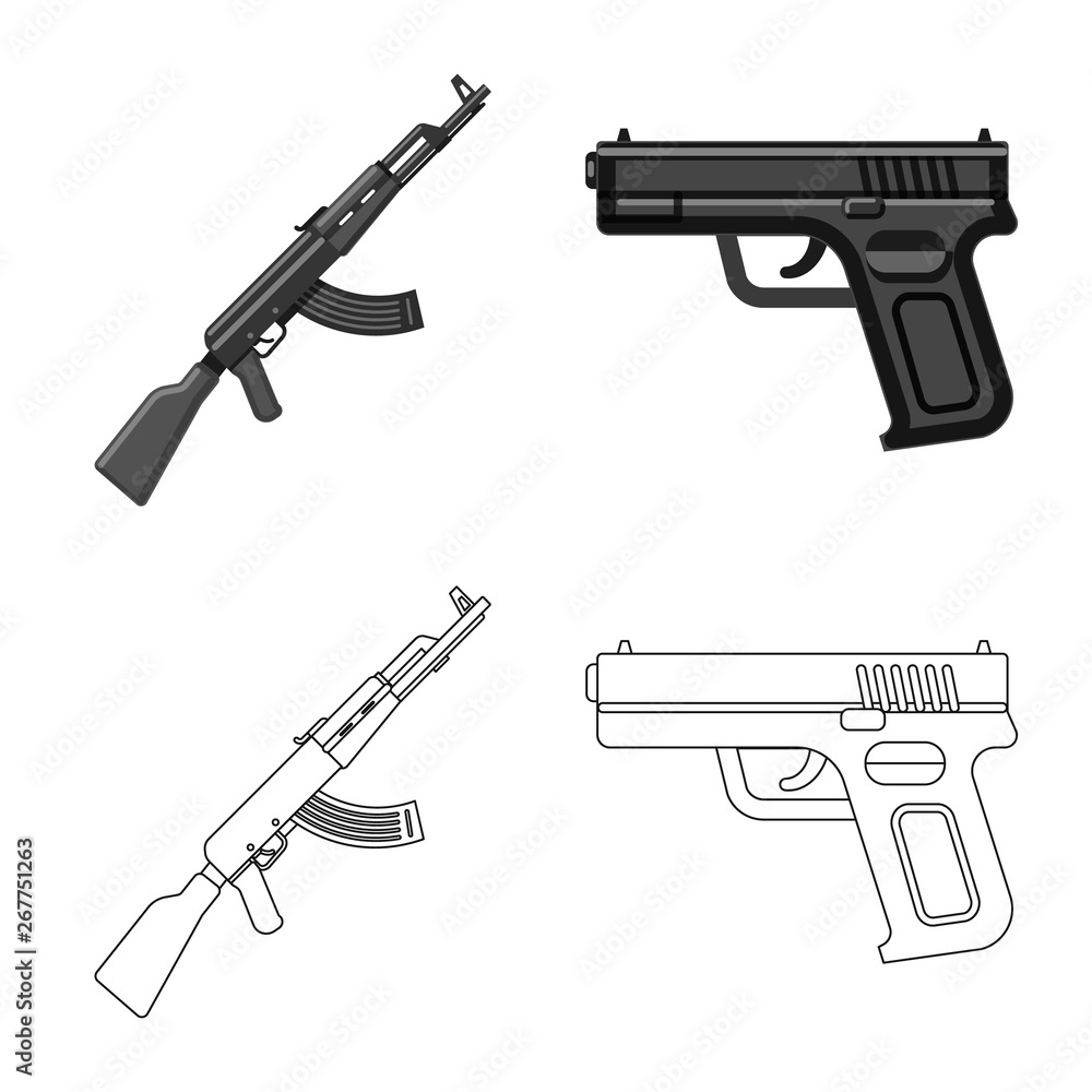Isolated object of weapon and gun sign. Collection of weapon and army stock vector illustration. Isolated object of weapon and gun sign. Collection of weapon and army stock vector illustration.