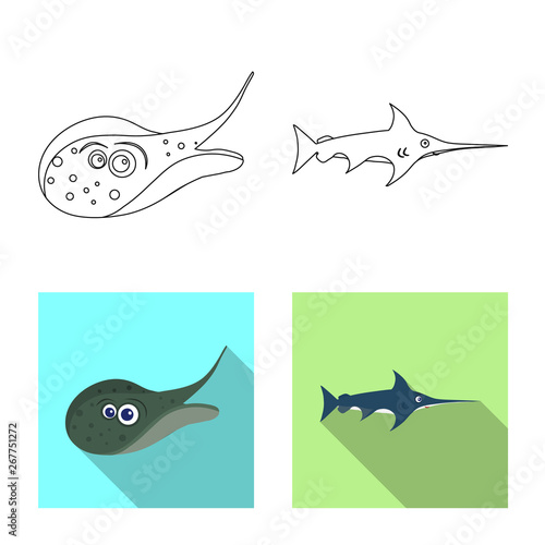Vector design of sea and animal logo. Collection of sea and marine stock vector illustration.