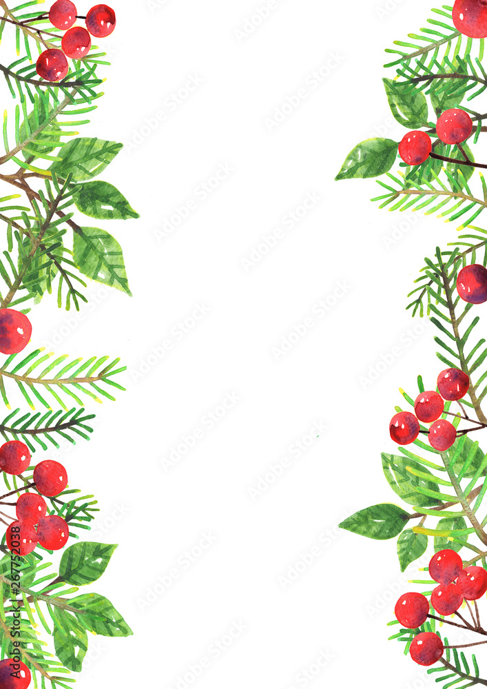 Abstract Christmas leaves and red berries watercolor hand painting for decoration on Christmas holiday festival. Abstract Christmas leaves and red berries watercolor hand painting for decoration on Christmas holiday festival.