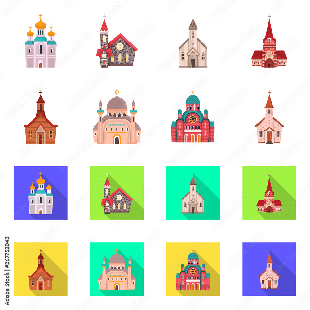 Vector design of cult and temple symbol. Set of cult and parish stock symbol for web. Vector design of cult and temple symbol. Set of cult and parish stock symbol for web.