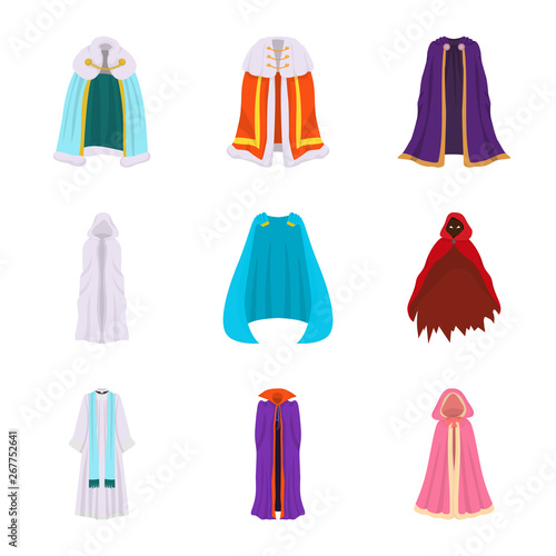 Isolated object of cloak and clothes logo. Collection of cloak and garment vector icon for stock.