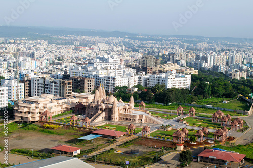 Swaminarayan temple aerial view from the hill, Pune, Maharashtra, India. photo