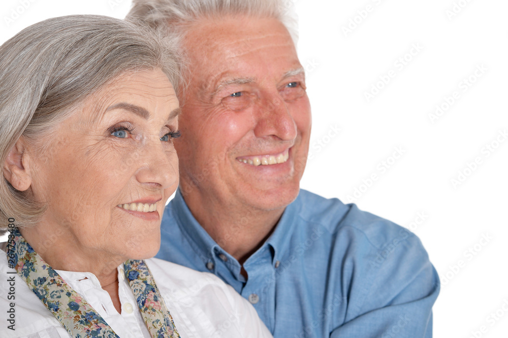 Portrait of happy senior couple on white background Portrait of happy senior couple on white background