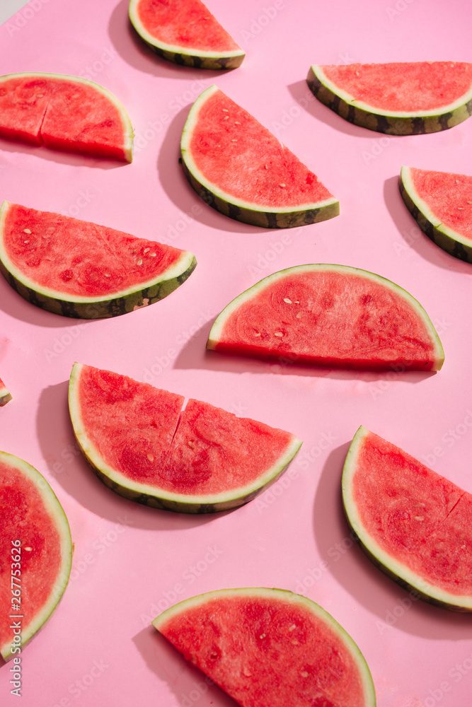 fresh watermelon slices, arranged in pattern