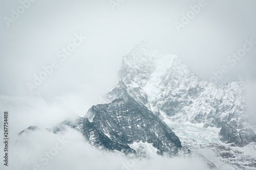 Everest trekking. The mountains are covered with clouds. Nepal.