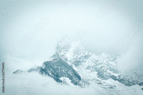 Everest trekking. The mountains are covered with clouds. Nepal.
