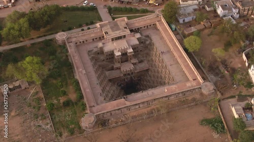 Chand Baori stepp well, Abhaneri, India, 4k aerial drone footage