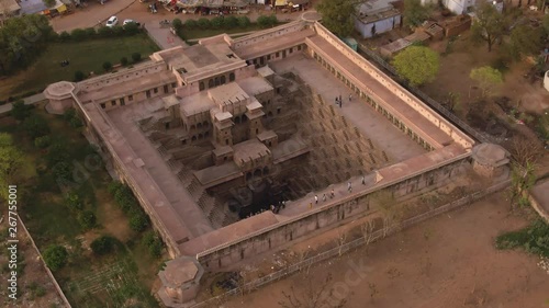 Chand Baori stepp well, Abhaneri, India, 4k aerial drone footage