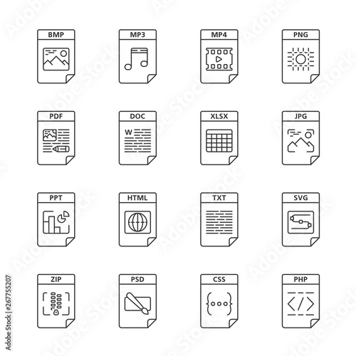 Files format linear icons set