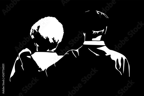 man and woman vector silhouette white on black
