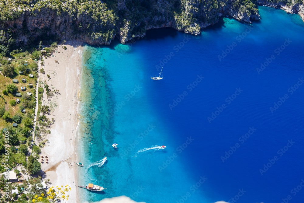 Butterfly Valley. Top view of the beach and the sea. Oludeniz / Fethiye, Turkey