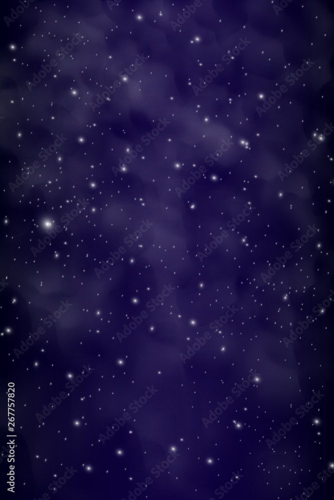 Bokeh lights and Starry Sky, blue Merry Christmas background. Night background and starry sky.