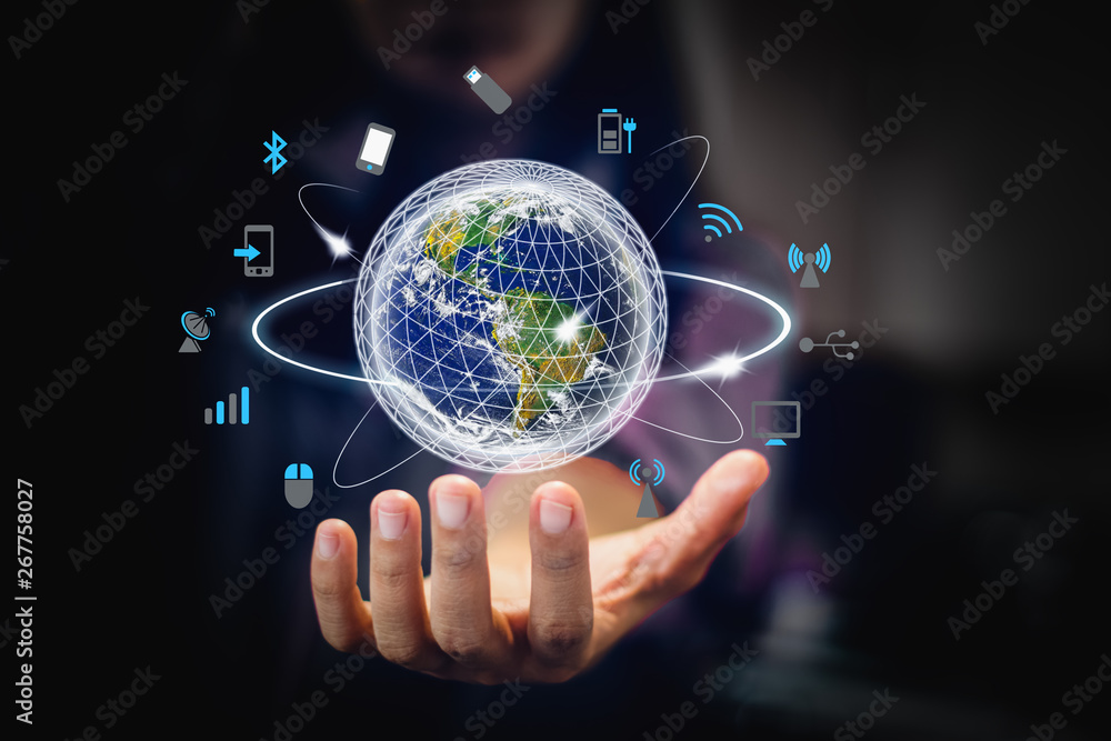 Image of globe on palm of businessman. Media technologies. Elements of this image furnished by NASA - Image Image of globe on palm of businessman. Media technologies. Elements of this image furnished by NASA - Image