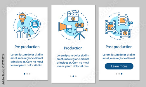 Video production onboarding mobile app page screen vector template