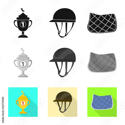 Vector illustration of equipment and riding symbol. Collection of equipment and competition stock symbol for web.