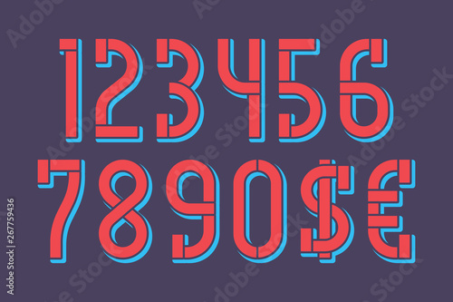 Two-color stencil numbers with currency signs in urban style.