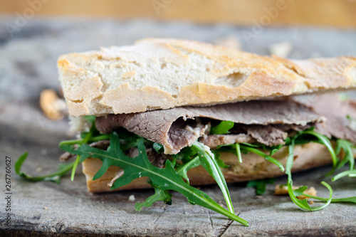 Roast beef, rocket and horseradish sandwich photo