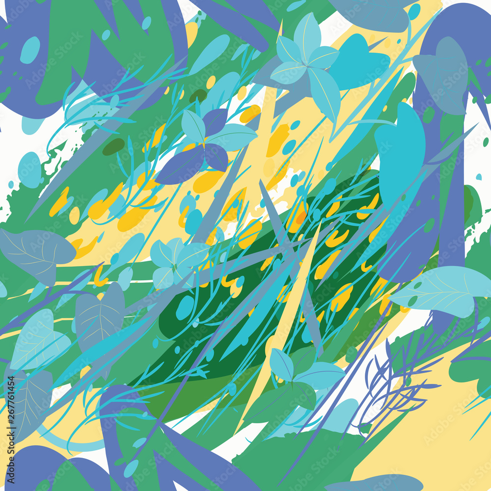 Military camouflage texture with trees, branches, grass and watercolor stains. Vector illustration. Camouflage military background in modern style. Military camouflage texture with trees, branches, grass and watercolor stains. Vector illustration. Camouflage military background in modern style.