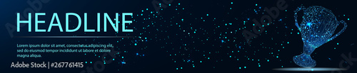trophy cup. Banner. Abstract image of a starry sky or space, consisting of points, lines, n the form of stars and the universe. Low poly vector