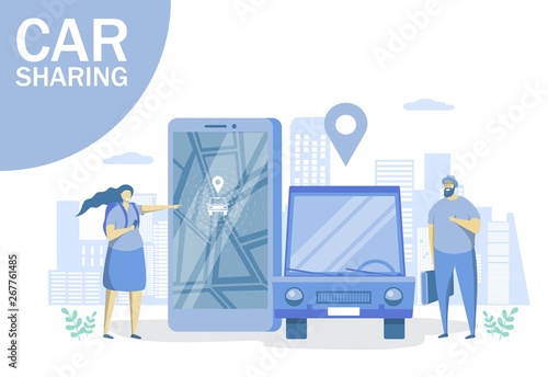 Car sharing vector concept for web banner, website page