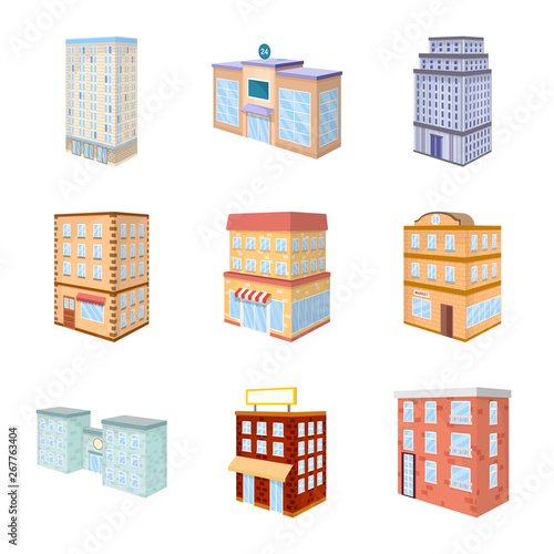 Vector illustration of city and build sign. Collection of city and apartment stock symbol for web.