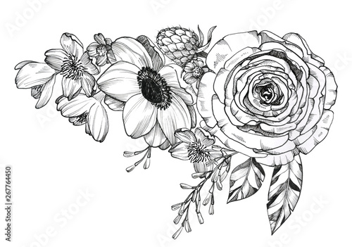 Black Ink Tattoo Hand Drawn Bouquet photo