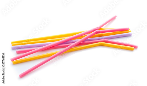 colorful plastic drinking straws isolated over the white background