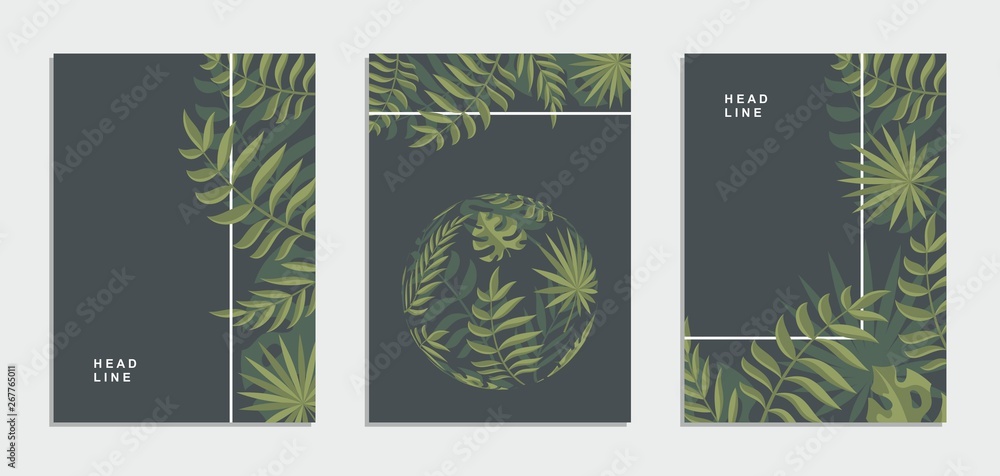 Tropical background with exotic jungle leaves. Flyer, brochure, corporate identity.