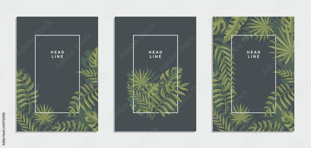 Tropical background with exotic jungle leaves. Flyer, brochure, corporate identity.