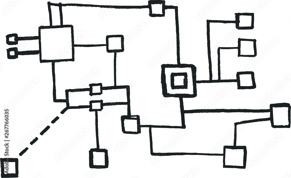 Simple neural network nad-drawn concept illustration. Vector graphics ...