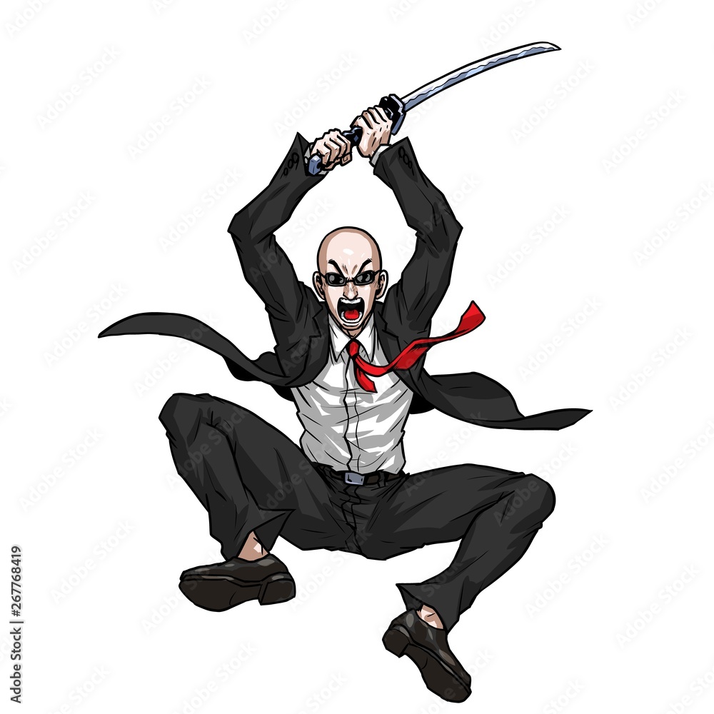 黒服の振りかぶる人 Stock イラスト Adobe Stock