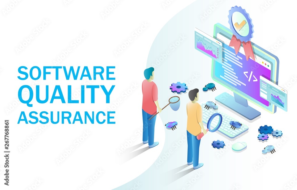 Software quality assurance vector concept for web banner, website page Software quality assurance vector concept for web banner, website page