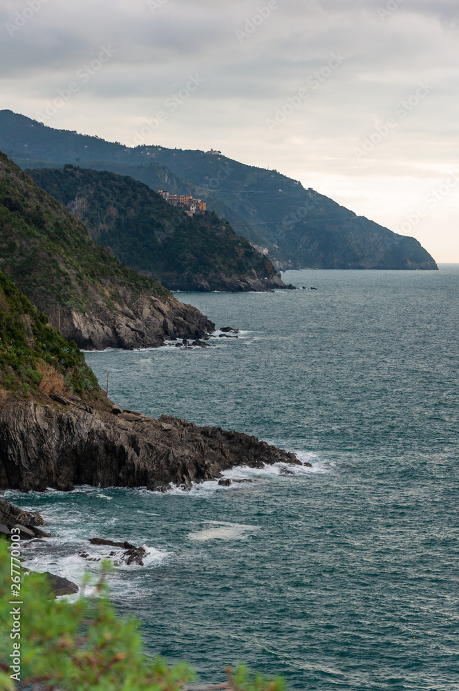 Manarola and the splendid sea of the Cinque Terre, Italy.