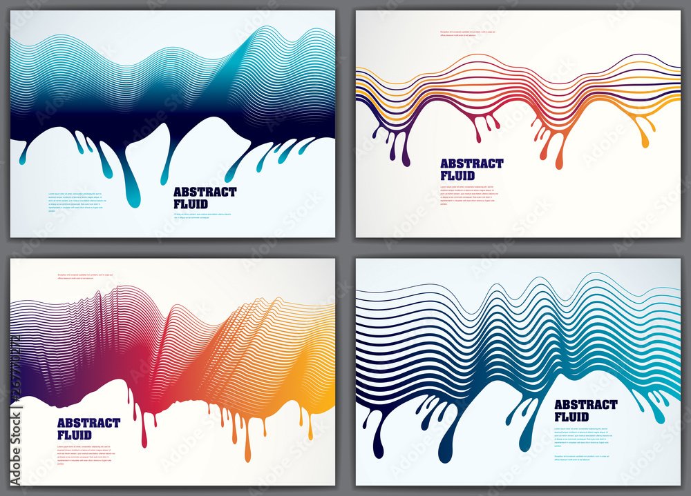 Wave lines fluid vector abstract backgrounds set. 3d dynamic stripes ...
