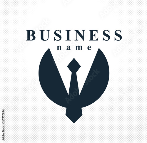 Tie and suit in round shape businessman concept vector logo or icon, business person man or company.