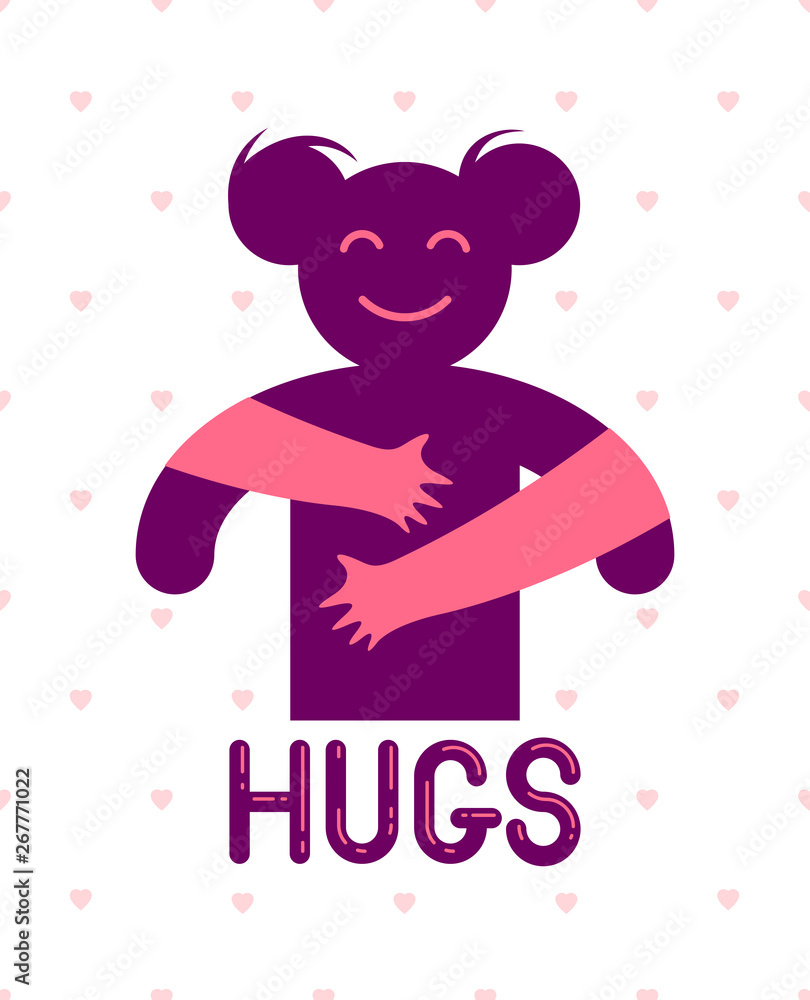 Beloved woman with care hands of a lover or friend hugging her around from behind, vector icon logo or illustration in simplistic symbolic style. Beloved woman with care hands of a lover or friend hugging her around from behind, vector icon logo or illustration in simplistic symbolic style.