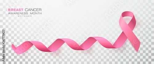 Breast Cancer Awareness Month. Pink Color Ribbon Isolated On Transparent Background. Vector Design Template For Poster.