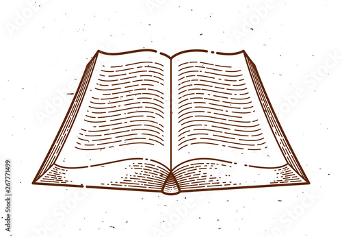 Vintage open book vector graphic design element, logo or icon or emblem trendy linear style.
