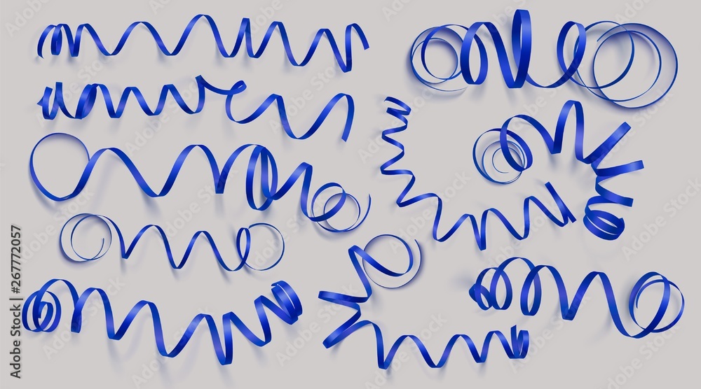 Set of realistic dark blue ribbons on grey background. Vector illustration. Can be used for greeting card, holidays, banners, gifts and etc. Set of realistic dark blue ribbons on grey background. Vector illustration. Can be used for greeting card, holidays, banners, gifts and etc.