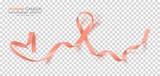 Uterine Cancer Awareness Month. Peach Color Ribbon Isolated On Transparent Background. Vector Design Template For Poster.