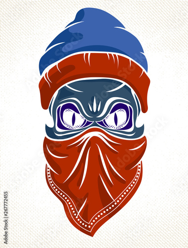 Gangster skull vector logo, icon or tattoo, urban stylish aggressive criminal scull.