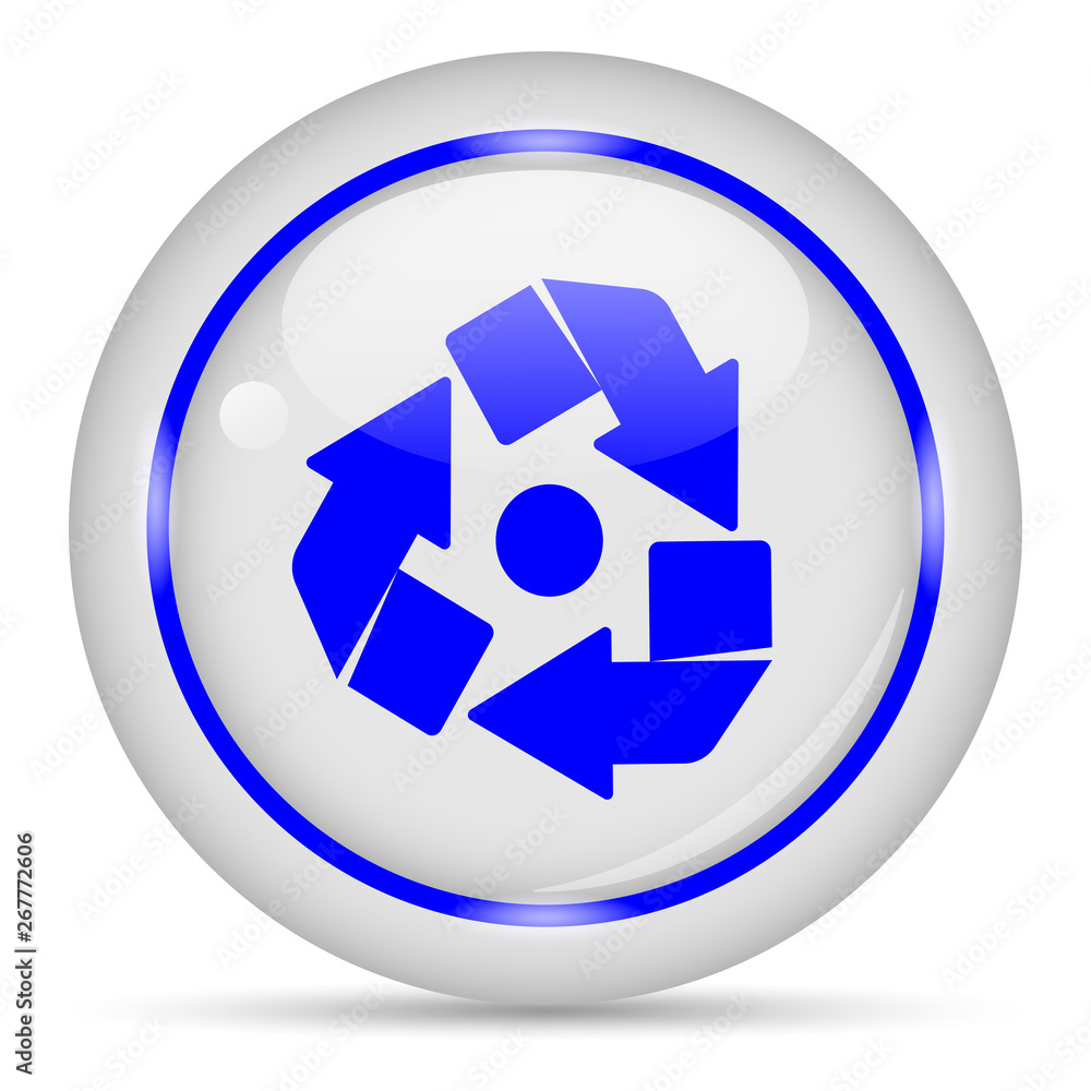Recycle icon. White glossy round vector icon in eps 10. Editable modern design internet button on white background. Recycle icon. White glossy round vector icon in eps 10. Editable modern design internet button on white background.