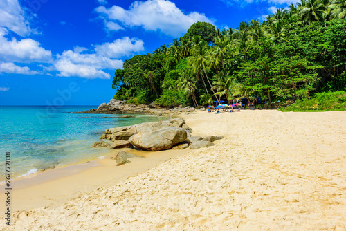 Surin beach, Paradise beach with golden sand, crystal water and palm trees, Patong area on Phuket Island, Tropical travel destination, Thailand