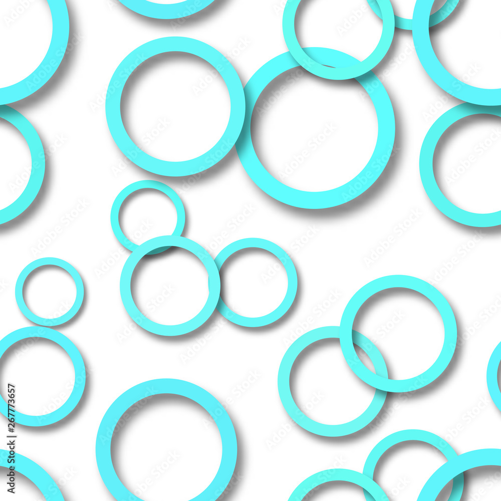 Abstract seamless pattern of randomly arranged light blue rings with soft shadows on white background Abstract seamless pattern of randomly arranged light blue rings with soft shadows on white background
