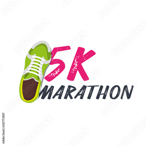 5K Marathon Run Event with sneakers. Vector illustration.